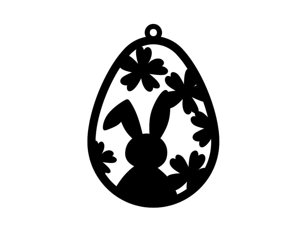 Laser Cut Wooden Easter Egg Ornament with Bunny and Flowers