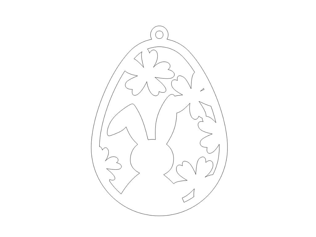 Laser Cut Wooden Easter Egg Ornament with Bunny and Flowers