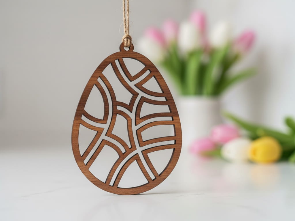 Laser Cut Wooden Easter Egg Ornament for Festive Decor