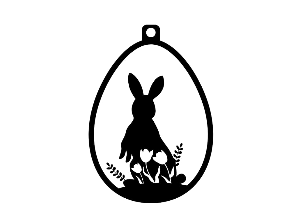 Laser Cut Easter Egg Ornament with Bunny and Tulip Floral Design