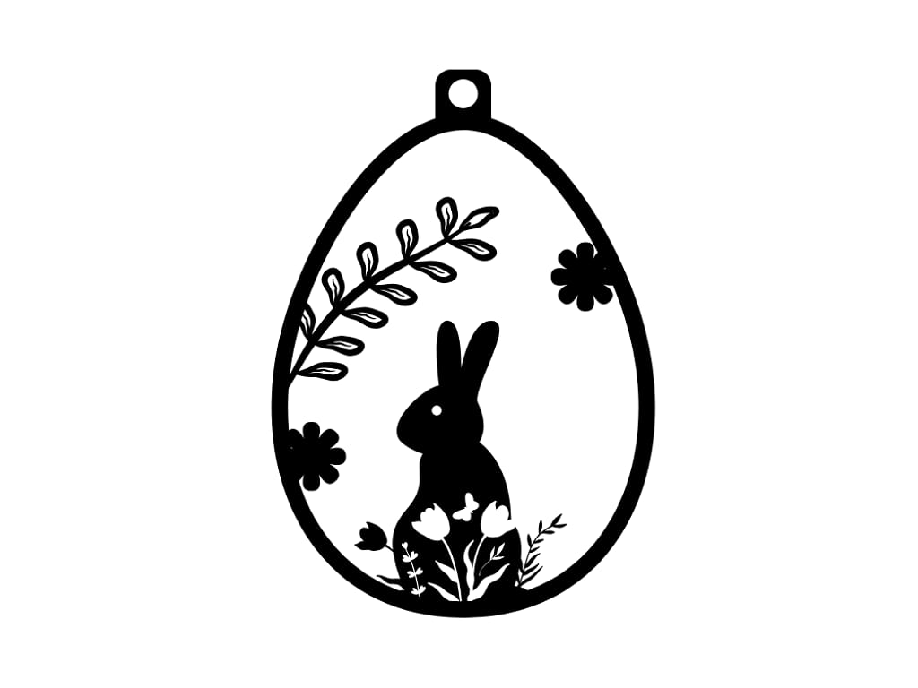 Laser Cut Easter Egg Pendant Ornament with Rabbit and Nature Scene