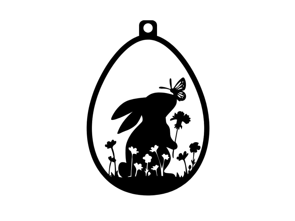 Laser Cut Wooden Easter Egg Ornament with Bunny and Butterfly