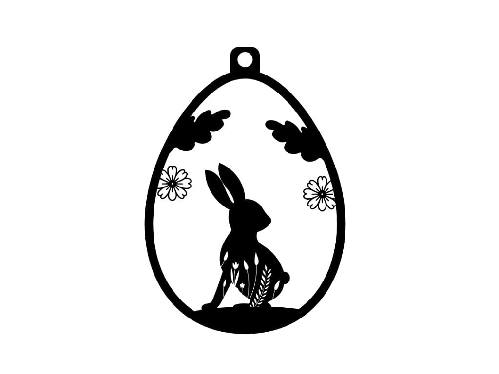 Laser Cut Wooden Easter Egg Ornament with Bunny and Floral Scene