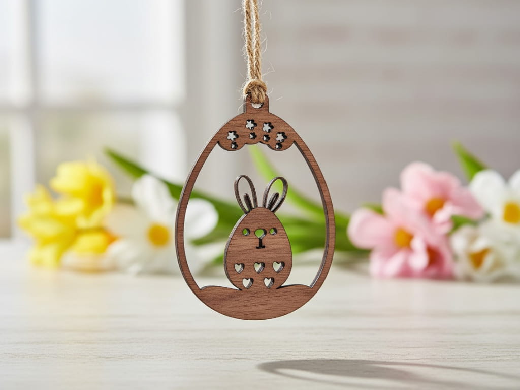 Laser Cut Easter Bunny Egg Hanging Decor with Heart and Star Cutouts