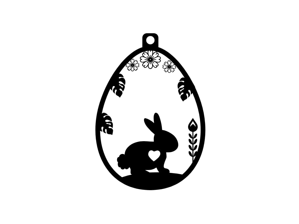 Laser Cut Easter Bunny Egg Ornament with Heart and Floral Design