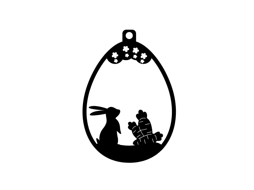 Laser Cut Wooden Easter Egg Bunny and Carrot Hanging Ornament