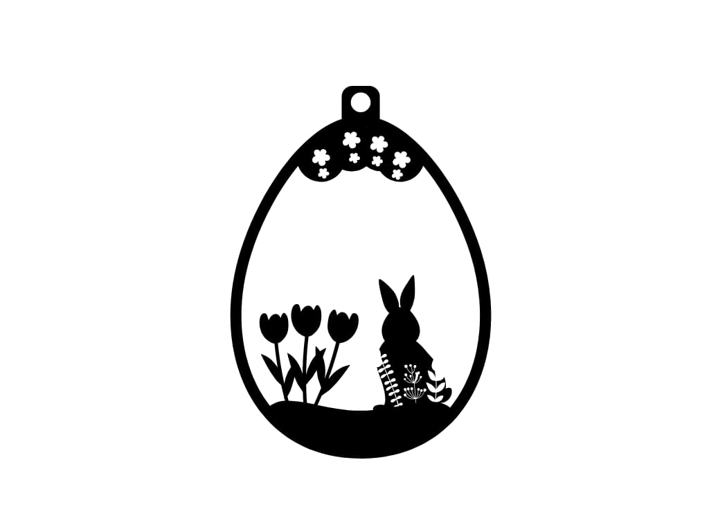Laser Cut Wooden Easter Egg Ornament with Bunny and Tulip