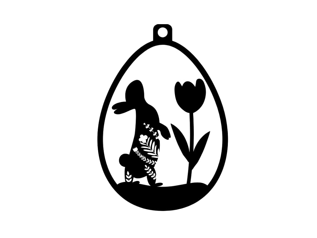Laser Cut Easter Egg Festive Ornament with Bunny and Tulip Design