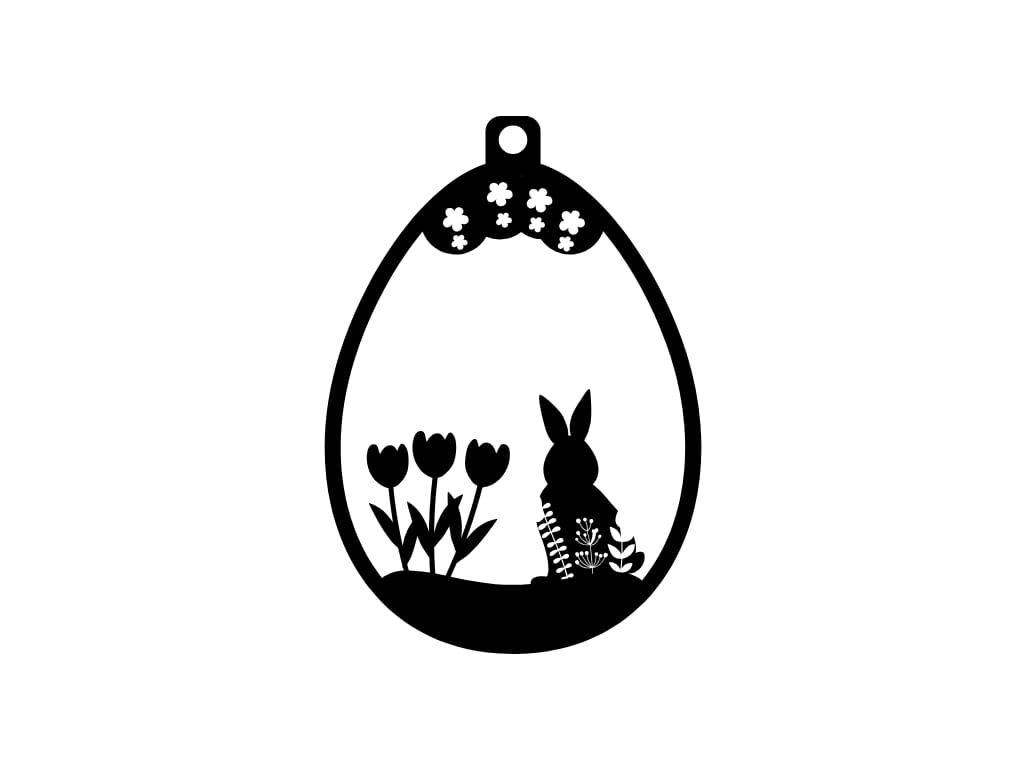 Laser Cut Easter Bunny Egg with Tulip Hanging Ornament