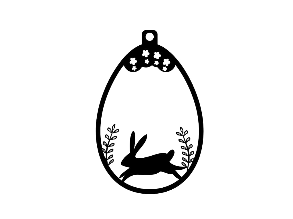 Laser Cut Easter Egg Ornament with Running Bunny and Leaf Design