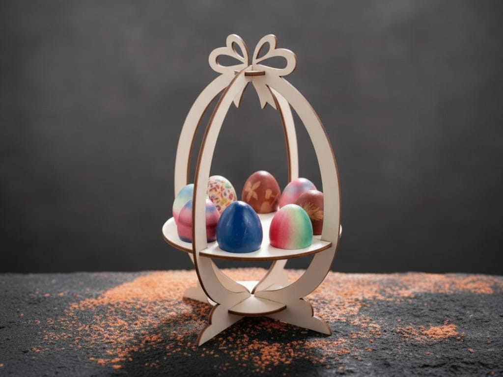 Laser Cut Wooden Easter Egg Holder Stand with Bow