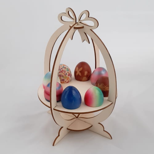 Laser Cut Wooden Easter Egg Holder Stand with Bow