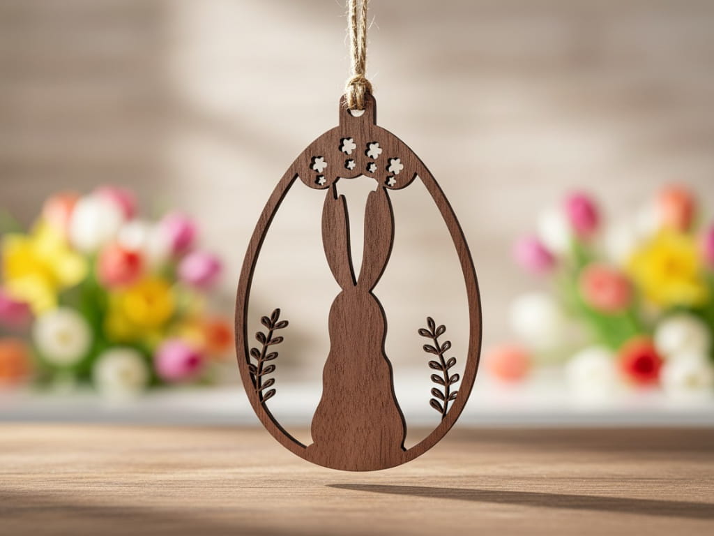 Laser Cut Wooden Easter Bunny Egg Ornament
