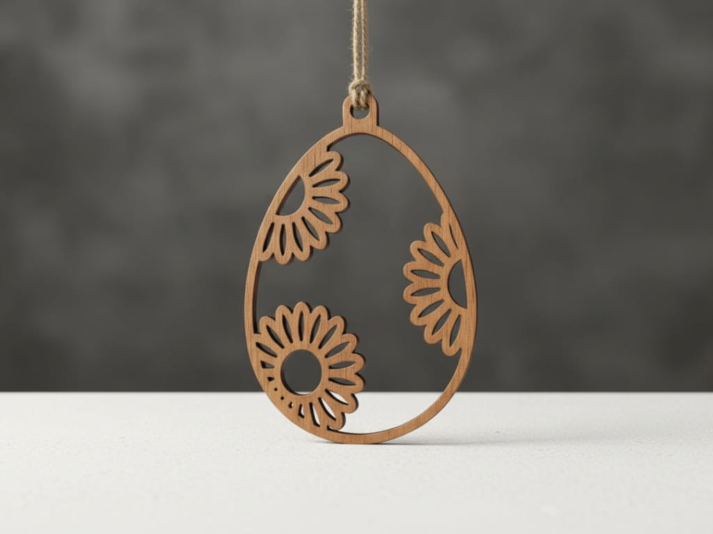 Laser Cut Wooden Floral Design Easter Egg Ornament