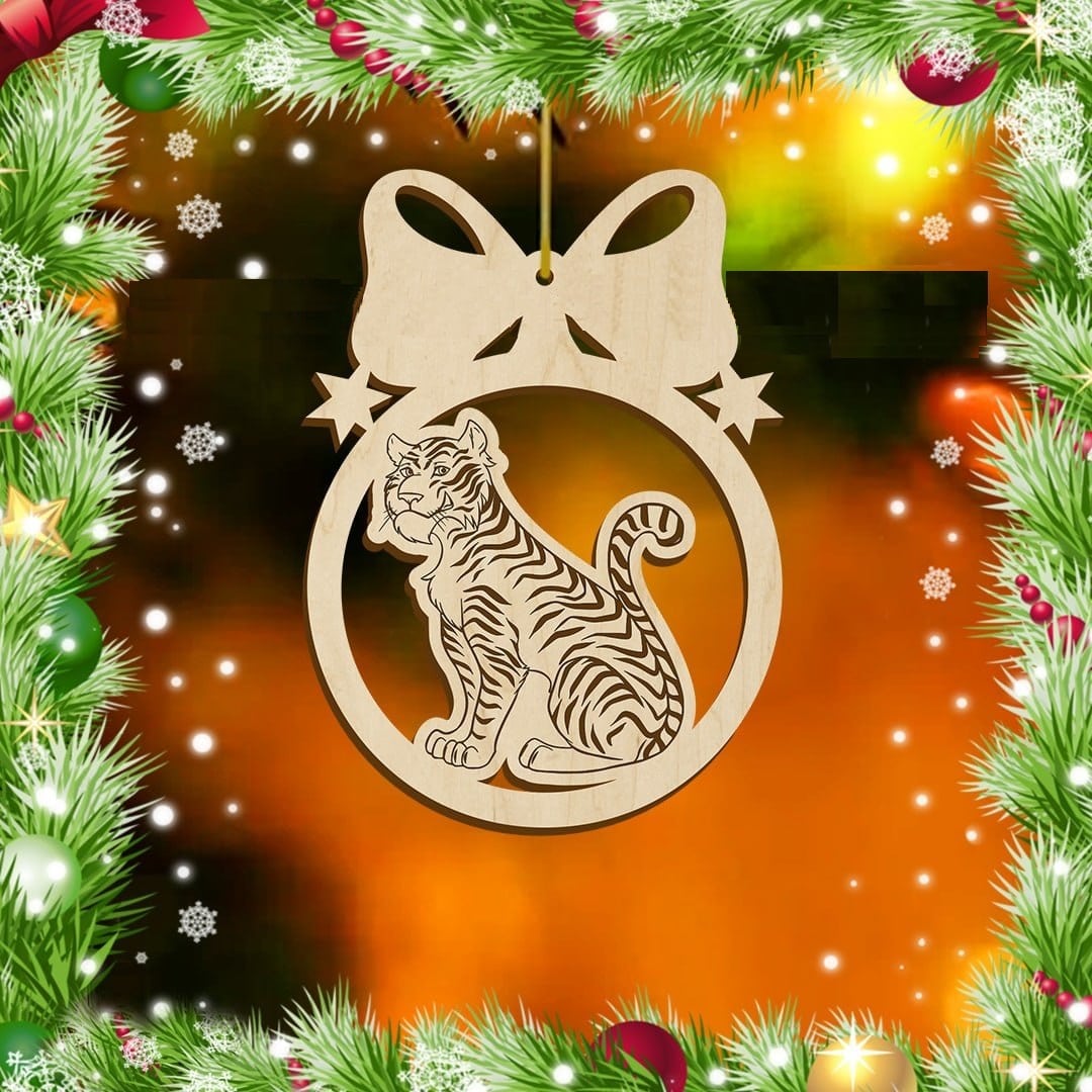 Tiger in Christmas Hanging Ball Laser Cutting File