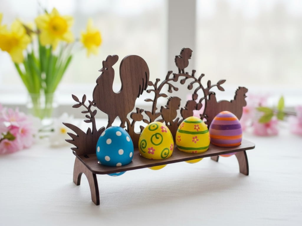 Laser Cut Chicken Easter Egg Holder Tabletop Decor