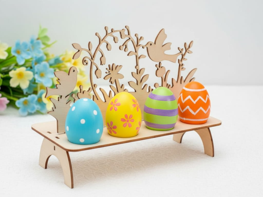 Laser Cut Easter Egg Holder Stand Wooden Festive Tabletop Decoration