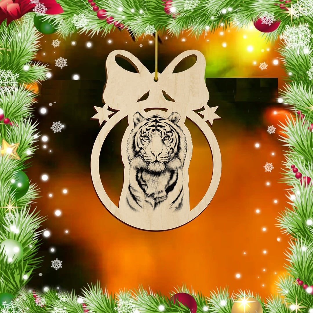 Tiger Christmas Hanging Ball Ornament Laser Cut Template