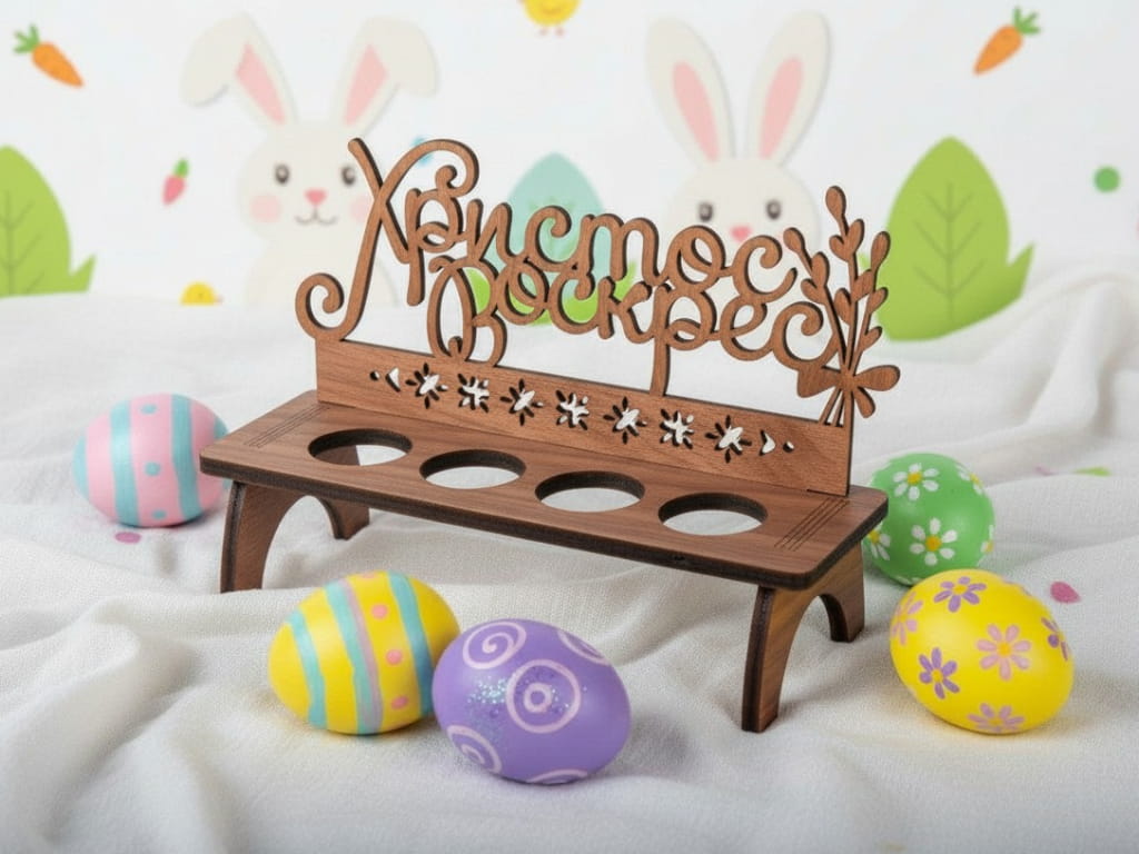 Laser Cut Wooden Easter Display Stand for 4 Eggs