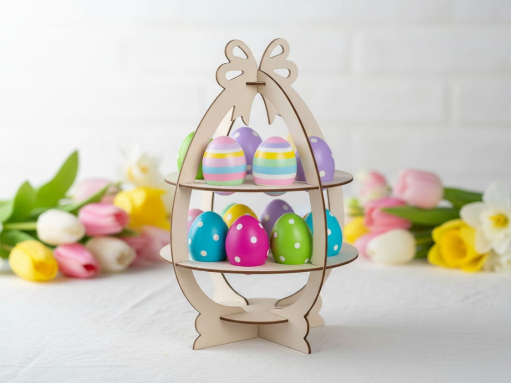 Laser Cut Easter Eggs Stand 2 Tier Rack