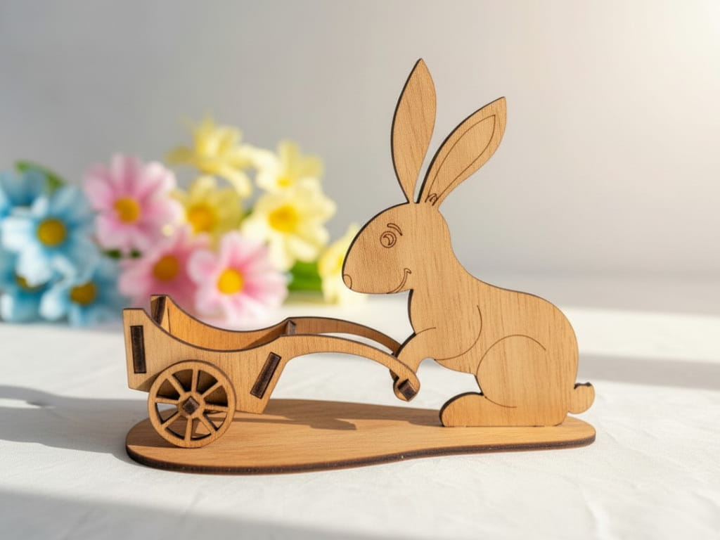 Laser Cut Bunny Wheelbarrow Easter Egg Holder Decoration