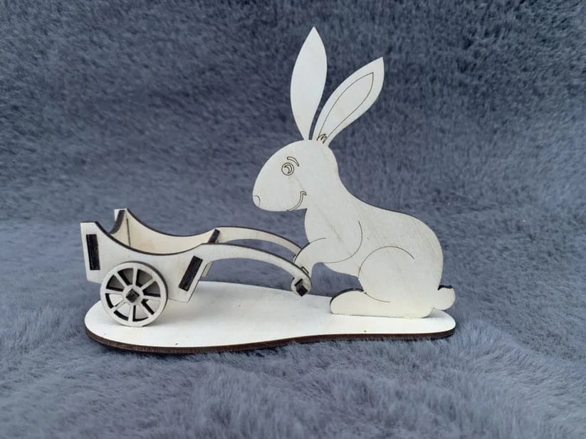 Laser Cut Bunny Wheelbarrow Easter Egg Holder Decoration