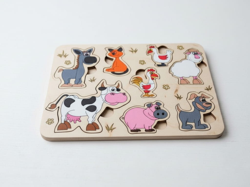 Laser Cut Wooden Farm Animal Puzzle Montessori Toddler Learning Toy