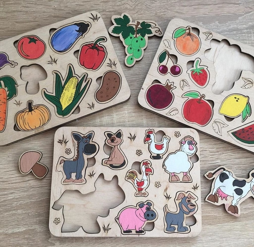 Laser Cut Wooden Farm Animal Puzzle Montessori Toddler Learning Toy