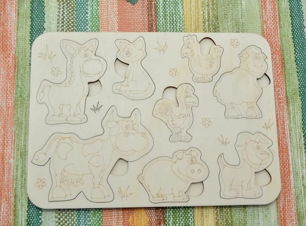 Laser Cut Wooden Farm Animal Puzzle Montessori Toddler Learning Toy