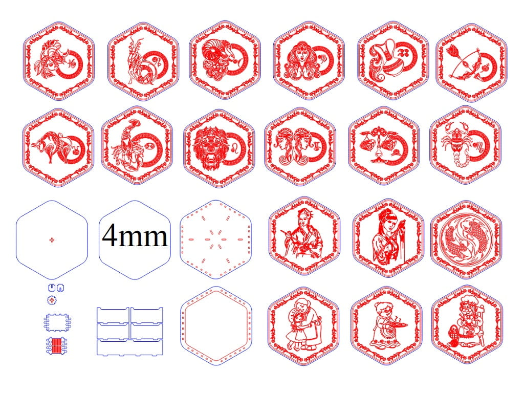 Laser Cut Hexagonal Wooden Box with 6 Compartments