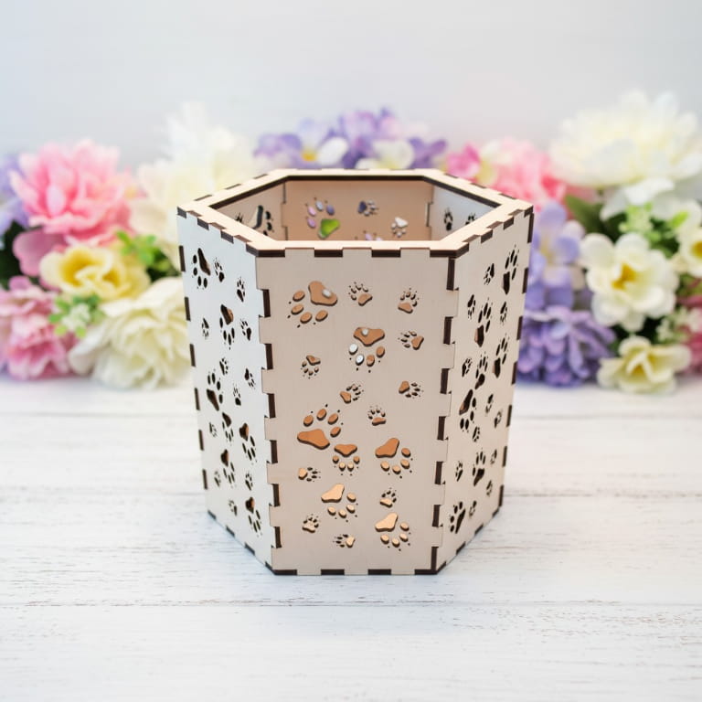 Laser Cut Dog Paw Wooden Candle Light Box