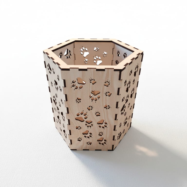Laser Cut Dog Paw Wooden Candle Light Box