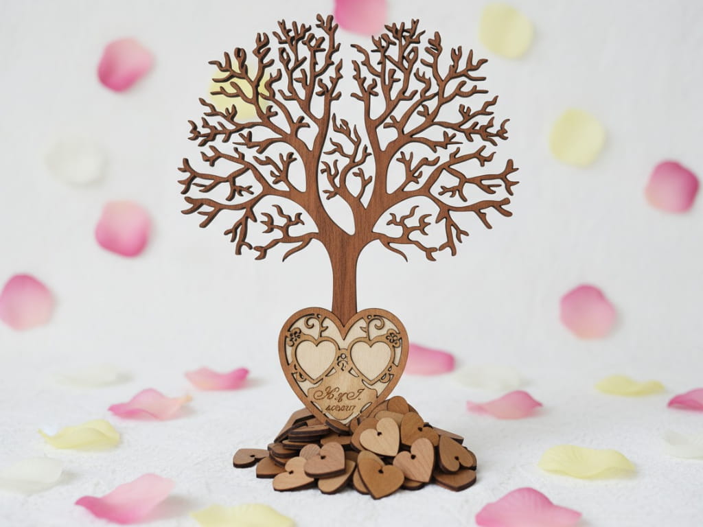 Laser Cut Wish Tree Guest Book Wedding Decor Heart Drop Stand