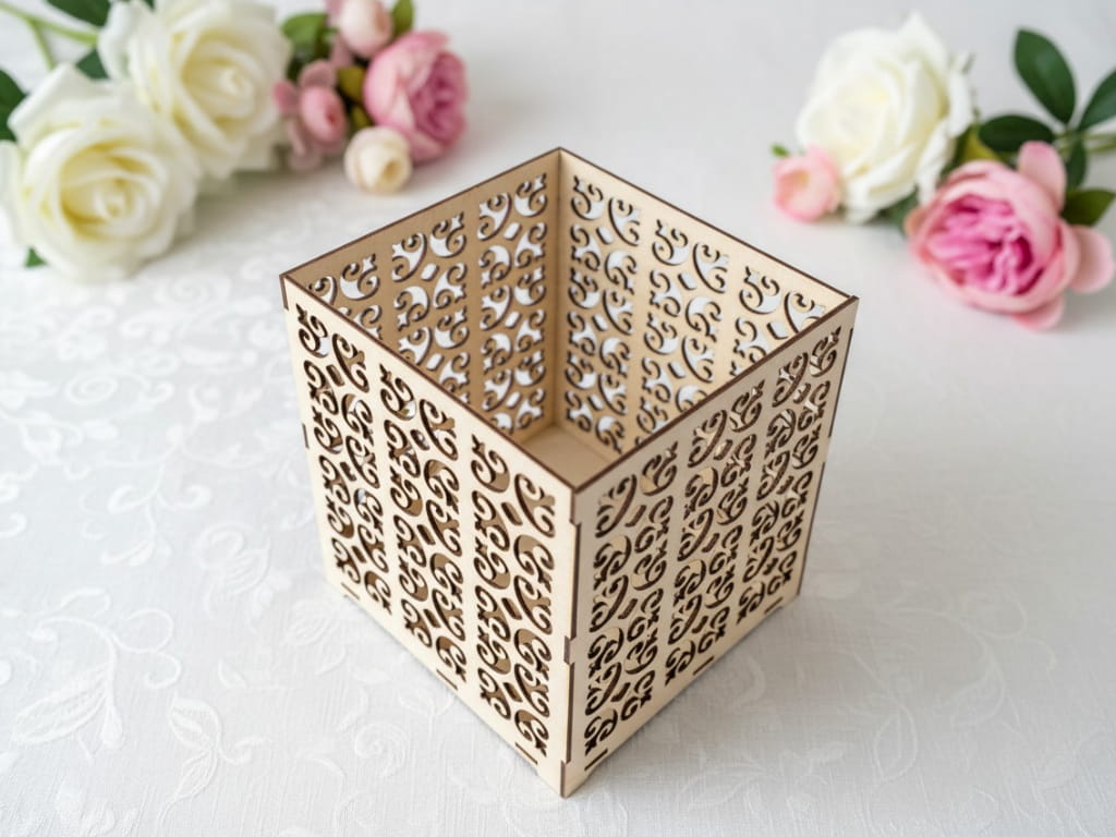 Laser Cut Decorative Wooden Wedding Card Box