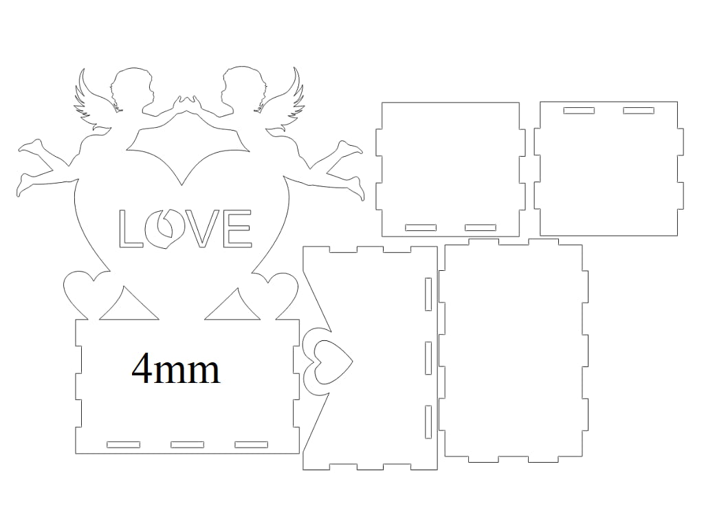 Laser Cut Wooden Love Box with Angel and Heart