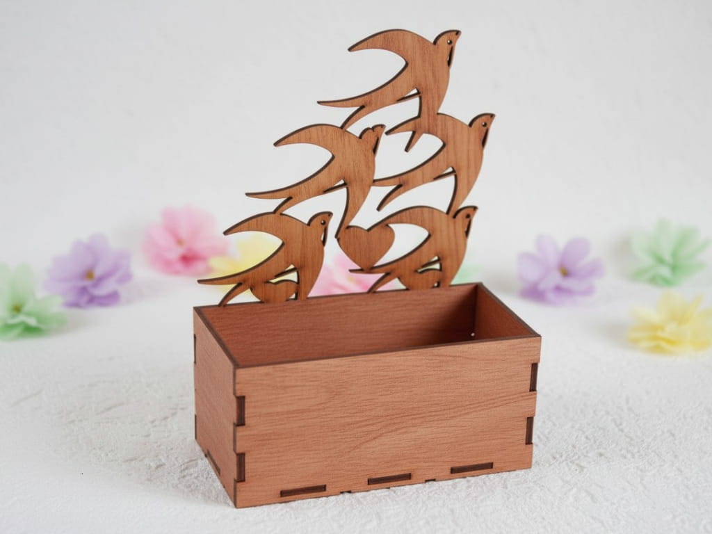 Laser Cut Wooden Love Birds Flower Box