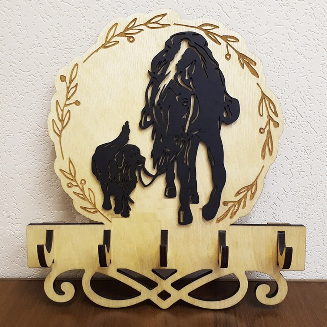 Key Holder with Horse and Dog 6mm 25x26x5cm Laser Cut File