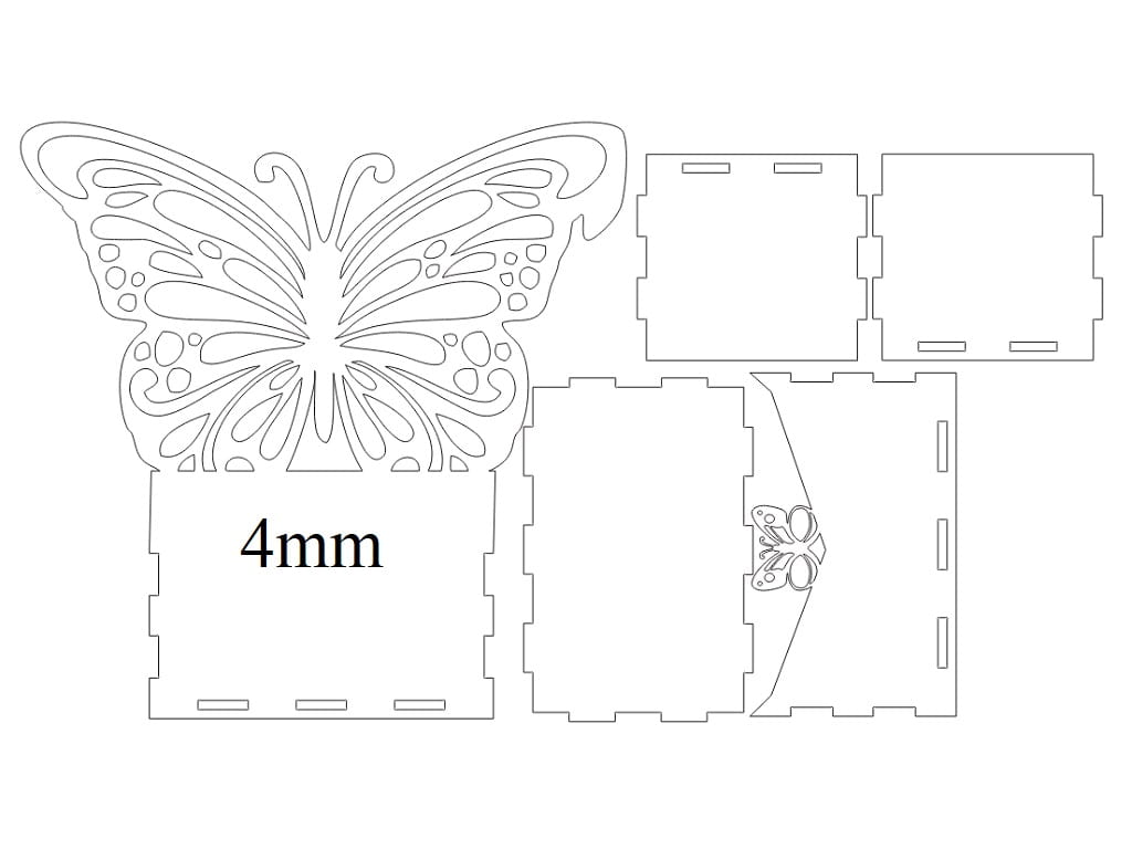 Laser Cut Wooden Butterfly Box Flower Basket