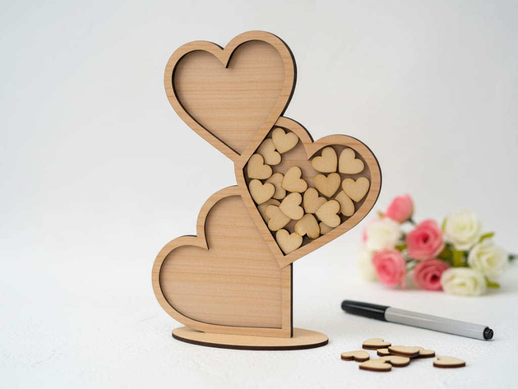 Laser Cut Wooden Heart Drop Guestbook