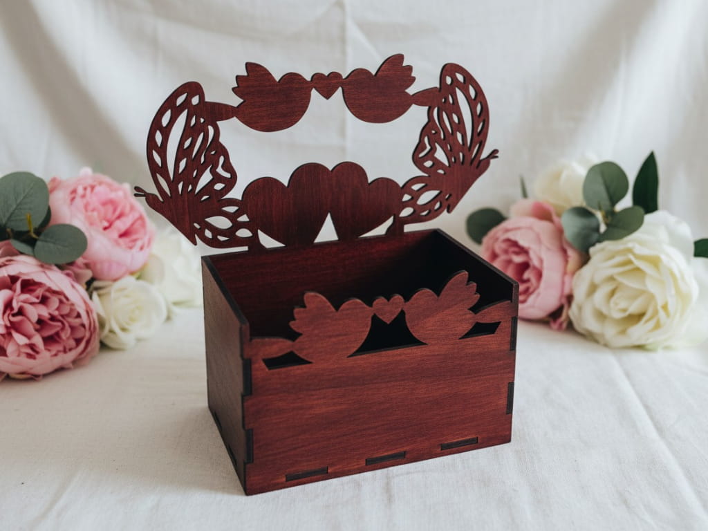 Laser Cut Love Birds Romantic Gift Box Flower Basket