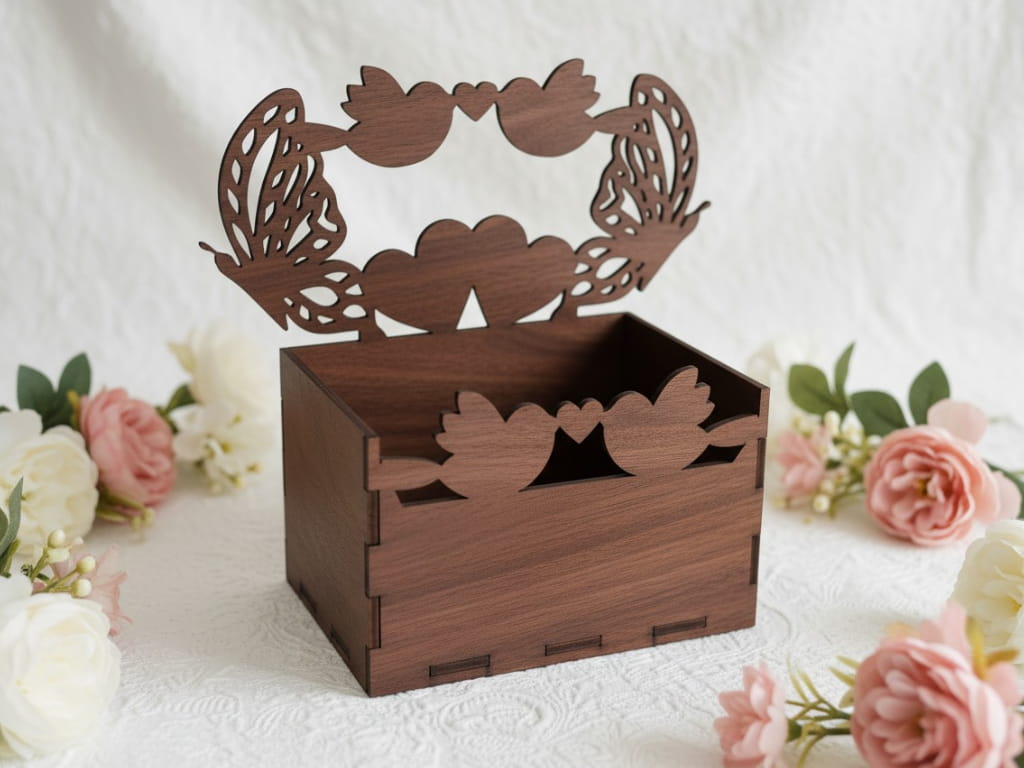 Laser Cut Love Birds Romantic Gift Box Flower Basket