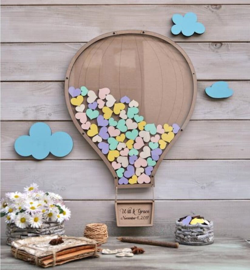 Laser Cut Hot Air Balloon Wedding Guest Book Drop Box
