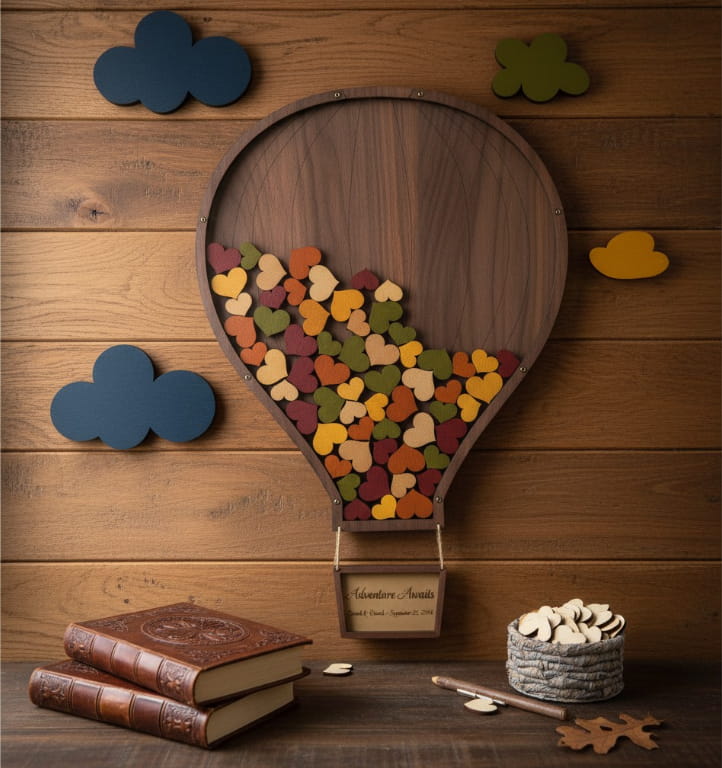 Laser Cut Hot Air Balloon Wedding Guest Book Drop Box