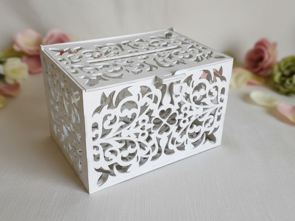 Laser Cut Wooden Wedding Card Box with Lock