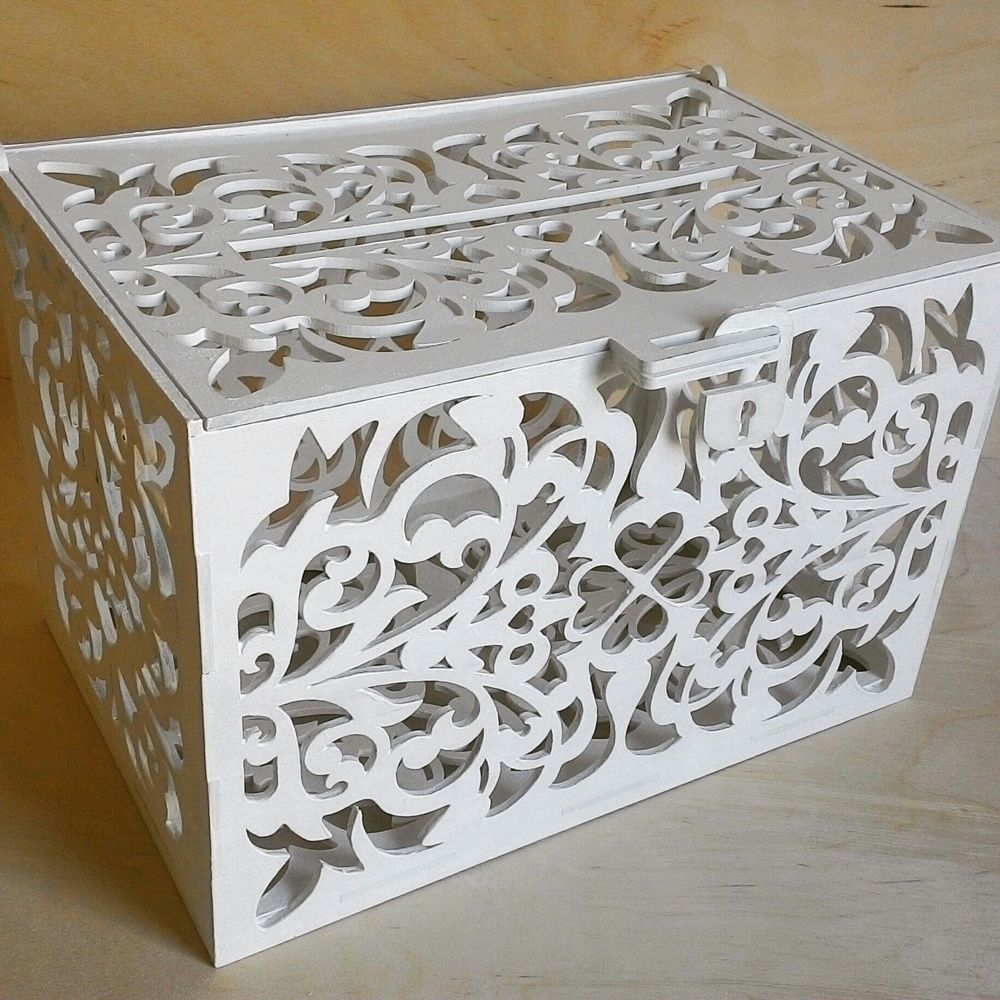 Laser Cut Wooden Wedding Card Box with Lock