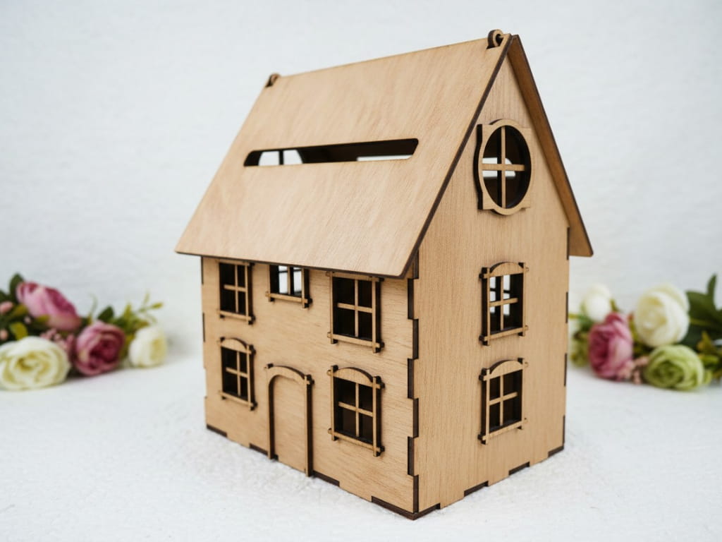 Laser Cut House Wedding Gift Card Holder Box
