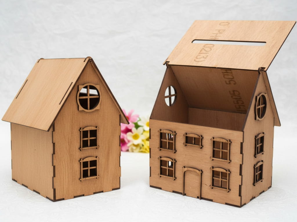 Laser Cut House Wedding Gift Card Holder Box