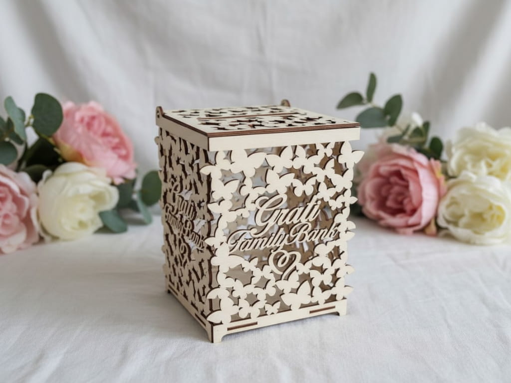 Laser Cut Wooden Card Box Family Bank for Wedding