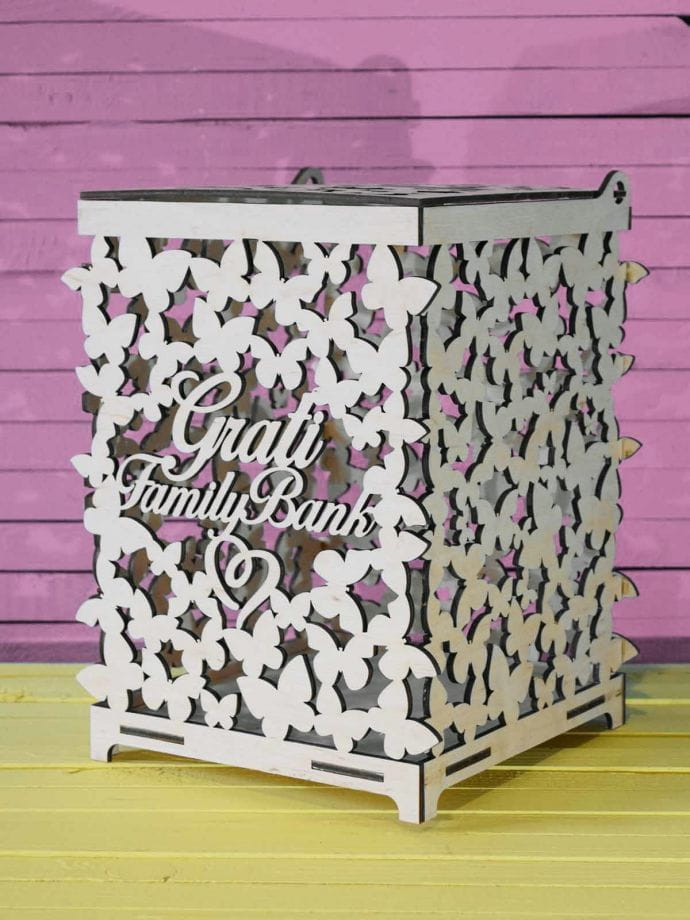 Laser Cut Wooden Card Box Family Bank for Wedding