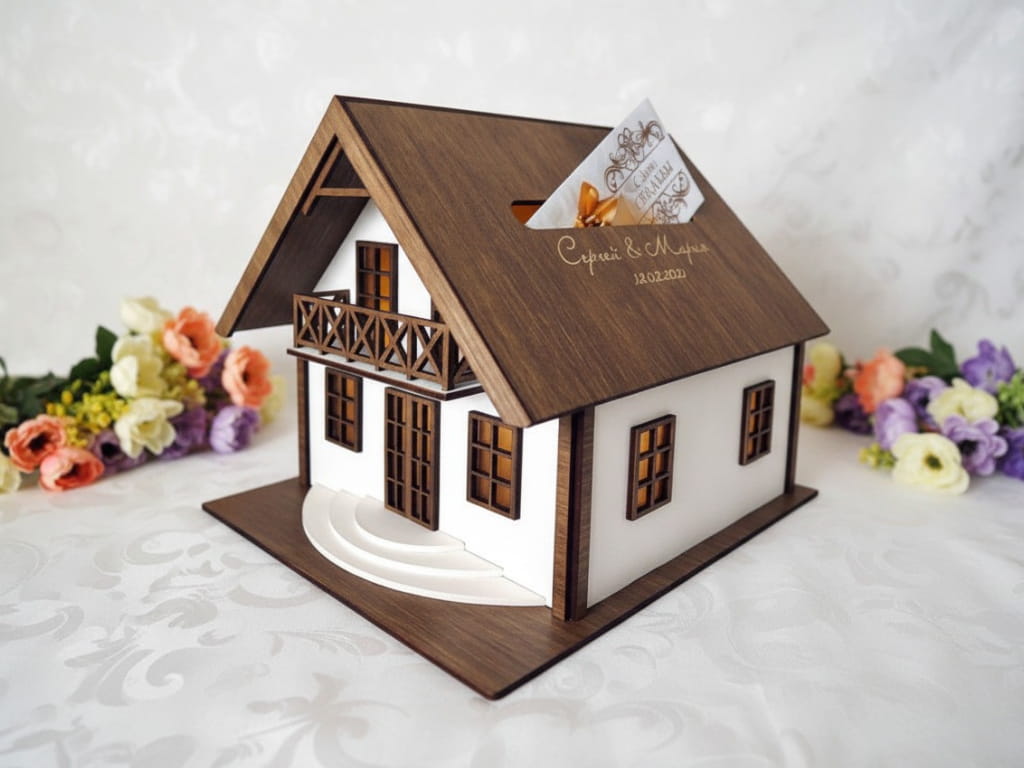 Laser Cut House Wedding Card Box Personalized Family Money Bank